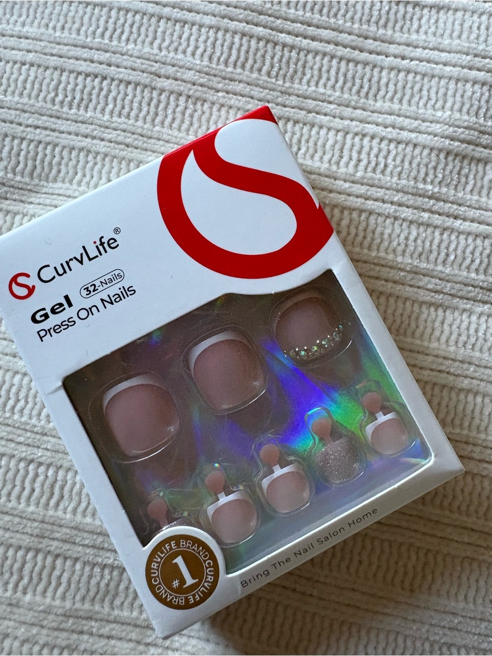 Curvlife Pink French Tip Glitter Gel Press On Toe Nails - 32 Pack